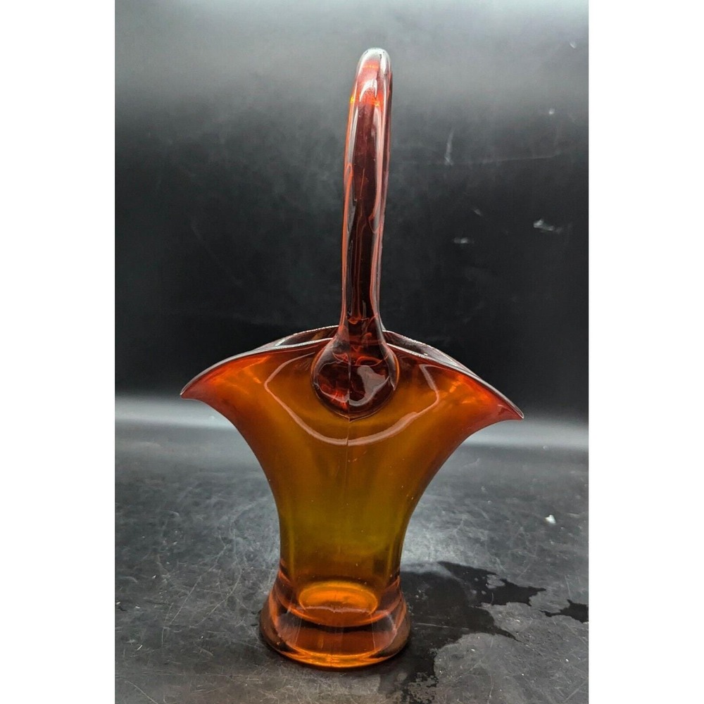 Vintage Tiffin Red Orange Amberina Elegant Glass Handled Basket
